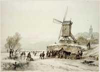 Z 067-44
<br/>
IJsgezicht met koek-en-zopie en een molen
<br/>
<em>Schelfhout, Andreas (1787-1870)</em>